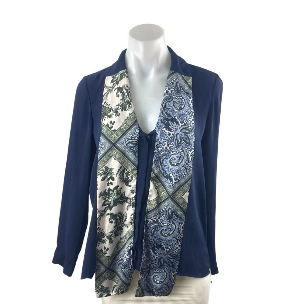 Zara Women's Blue Floral Paisley Long Sleeve V Neck Button Up Shirt Blouse Top S